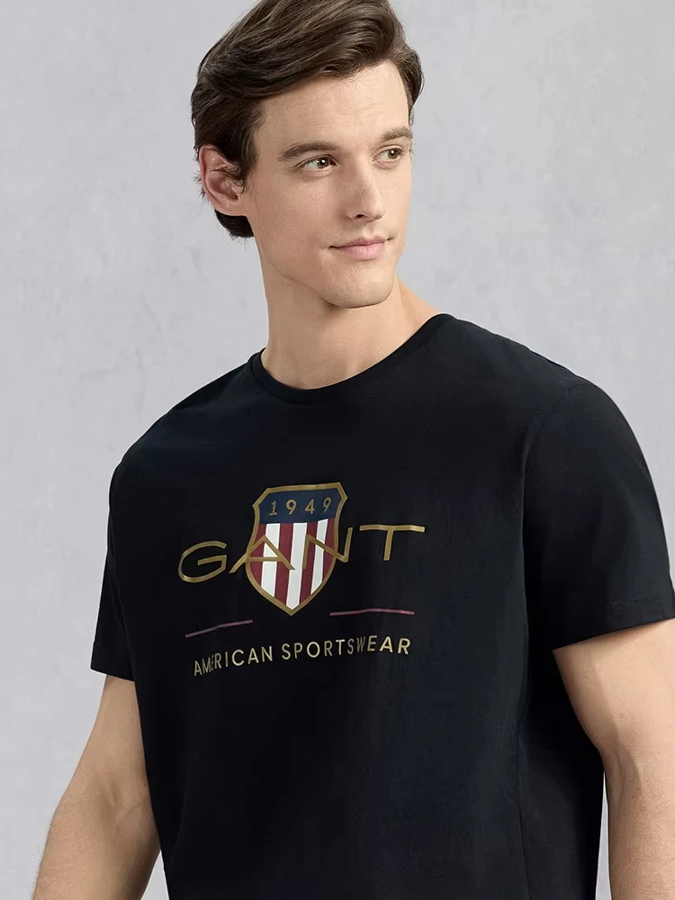 

2025 Summer New 【100_ Cotton 】GANT_ Gant_ College Style American Casual Round-neck Short-sleeved Heavy T-shirt for Couples