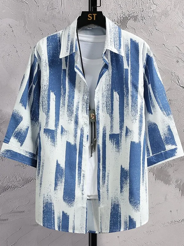 

Men's Ice Silk ort Sve irt Thin Casual Faionable Summer irt Stand Fit Polyester Blend Youth Faionable irt