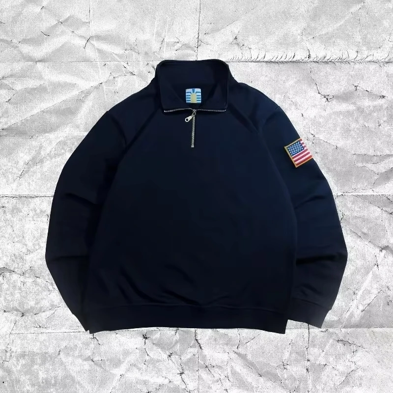 Y2K Retro Quarterzip Pullover Hoodie mit Stickerei, Sweatshirt im American Vintage Old Money Stil, Lässige Streetwear, Unisex Oversized Mantel