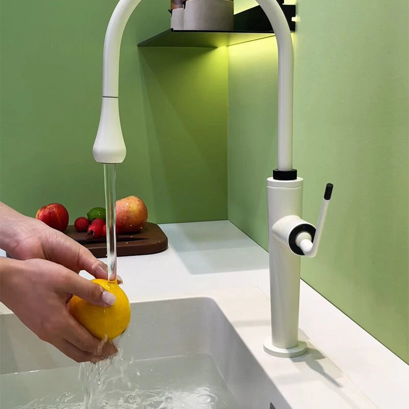 

New Fashion White Small Torch-Shaped Cold And Hot Rotating Dish BasinWith Pull-Out Faucet