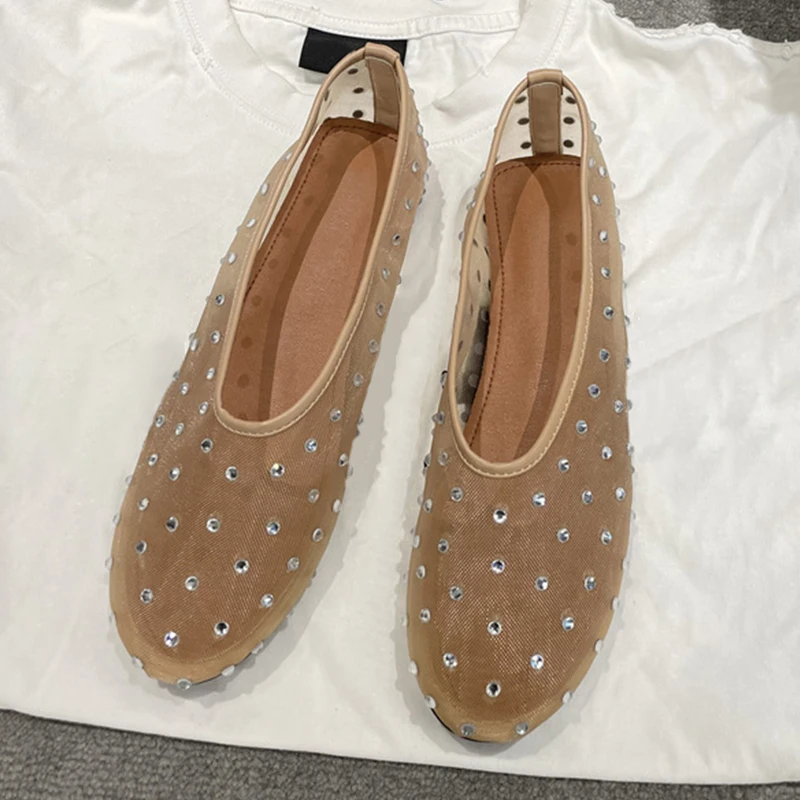 جولة اصبع القدم التطريز تصميم ماري جين أحذية نسائية شبكة الشاش التهوية شقة القاع أحذية واحدة الربيع الصيف أحذية الباليه #5