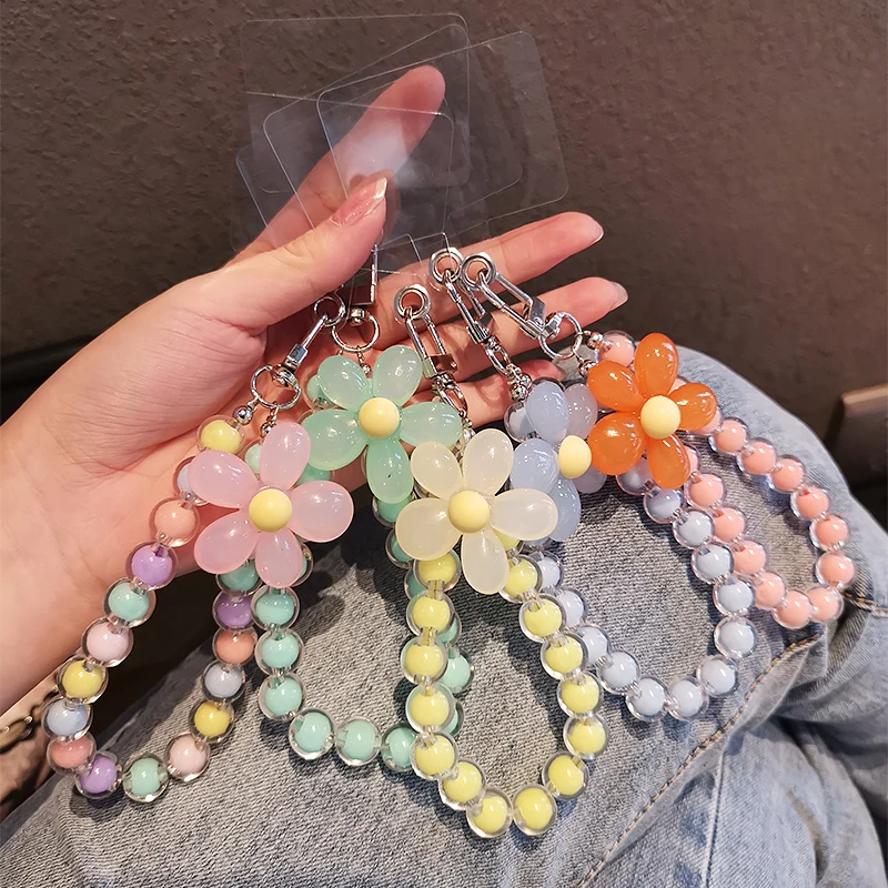 Macaron Round Bead Anti-Lost Phone Lanyard Short Wrist Strap Colorful Key Pendant Women Mobile Hand Phone Cord Gift