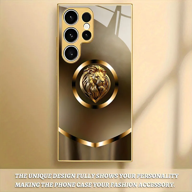 Golden Lion Glass Phone Case Suitable for Samsung Galaxy S26 S25 S24 S23 S22 S20 FE/Ultra/Plus Anti Drop Back Cover