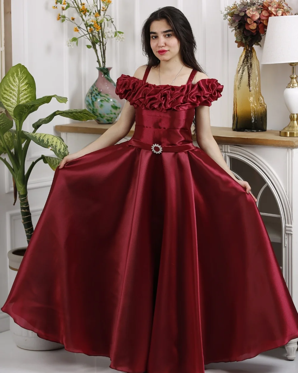 Customized Matching Formal Pleat Sash Rhinestone A-line Off-the-shoulder Long Dresses Evening Dresses Sizes Available Classic