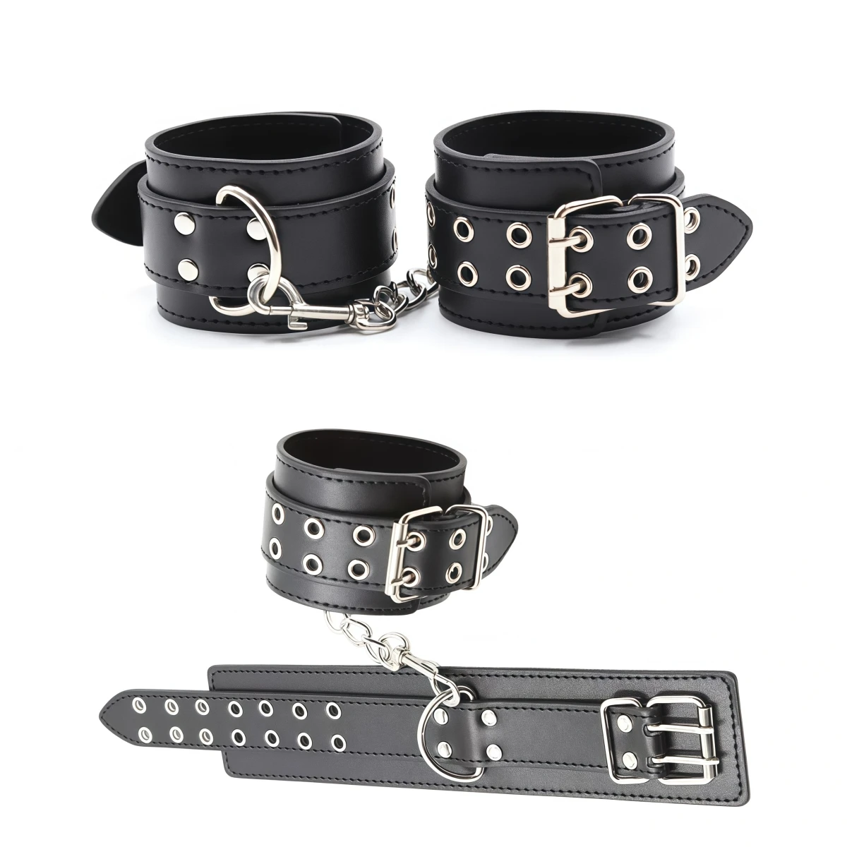 أصفاد وأصفاد من جلد البولي يوريثان الأسود أزياء لعبة ربط الحفلات مناسبة لإكسسوارات الأزياء التنكرية دعائم المسرح