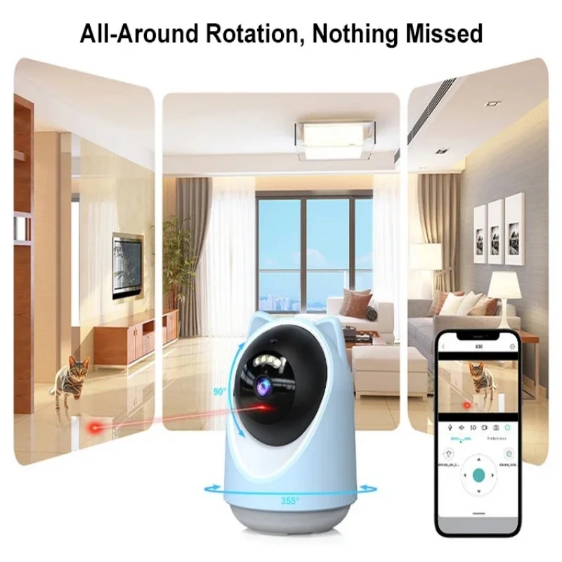 Pet Monitor,Automatic Interactive Cat Laser Toy Wireless Pet Camera Rotatable Control Orientation Pet Viewer Laser