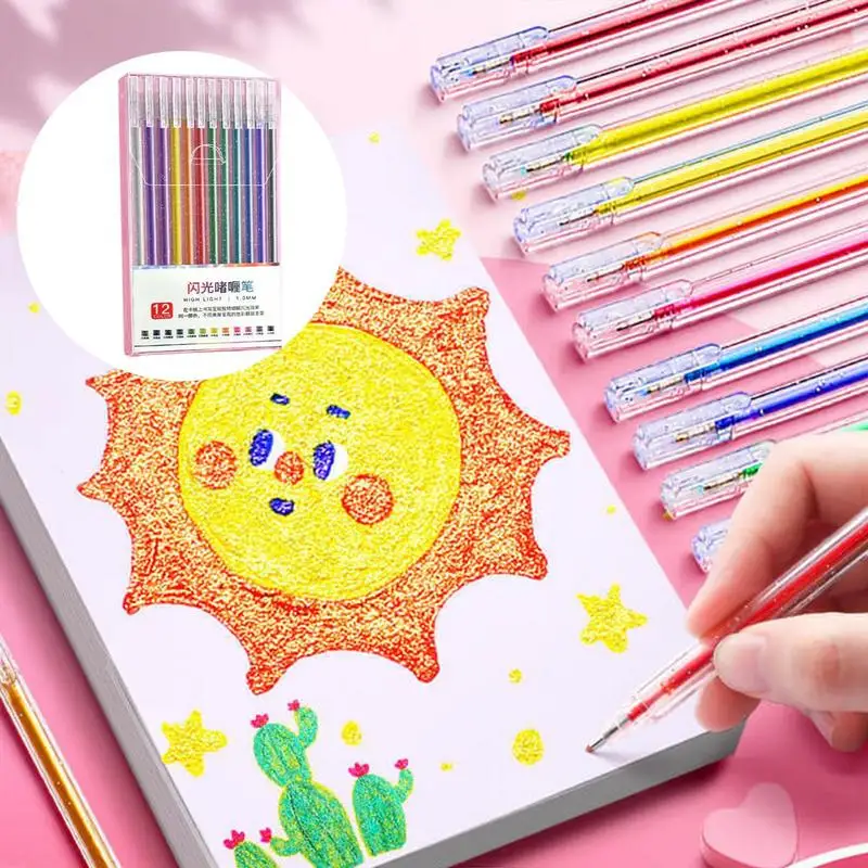 Glitter Gel Pens For Coloring Colored Gel Pens For Coloring Books Drawing Coloured Writing Pens Set For Kids Adults Coloring