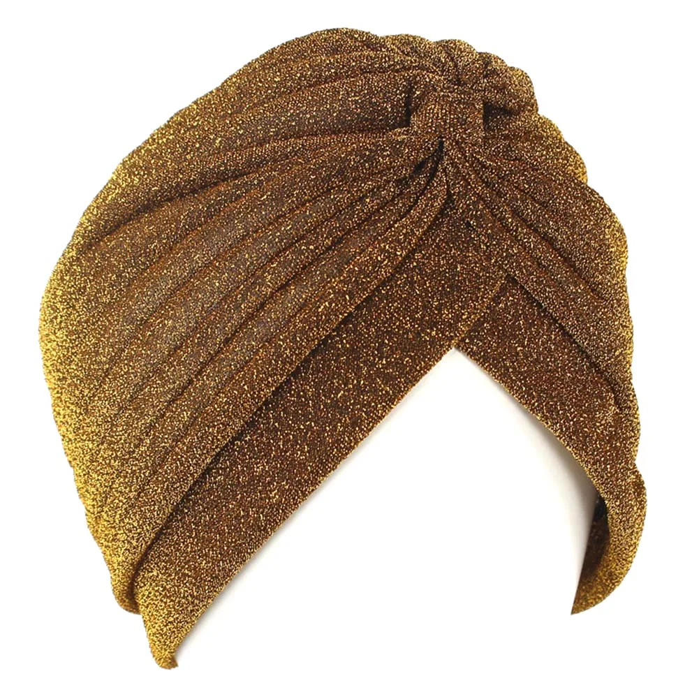 Full Head Hat Bling Gold Silk Headband Knot Twist Turban Cap Warm Headwear Casual Indian Hats For Women Caps Gorras Para Mujer