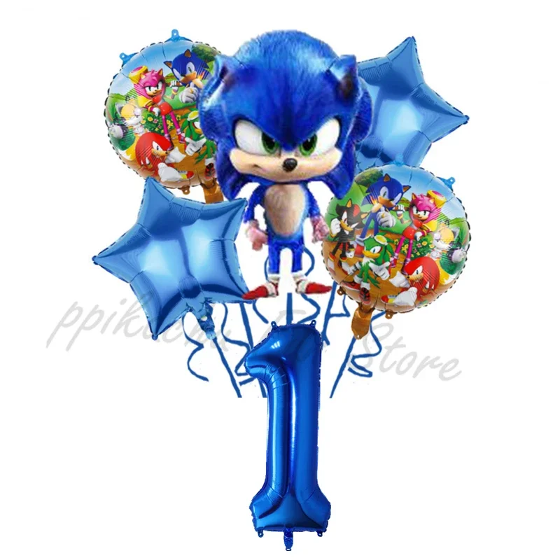 Set Balon Digital Bertema Sonic Biru yang Laris Manis, Dekorasi Ulang Tahun, Balon yang Disukai Anak-Anak, Hadiah untuk Anak-Anak