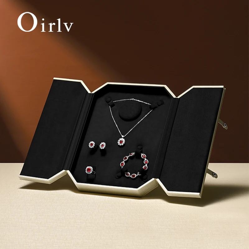 

Oirlv Leather Jewelry Box High end Jewelry Organizer Case Double Button Ring Necklace Earrings Bracelet Set Box Jewelry Gift Box
