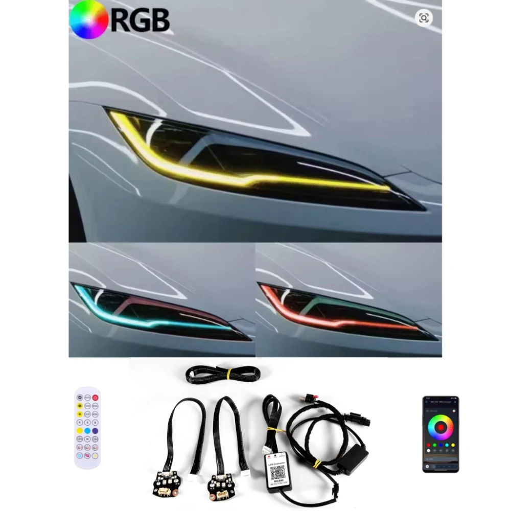 Angel Eyes for Tesla Model 3 Highland 2024 2025 DRL RGB Multicolor LED  Daytime Running Lights RGB RGBW Lighting Car Accessories