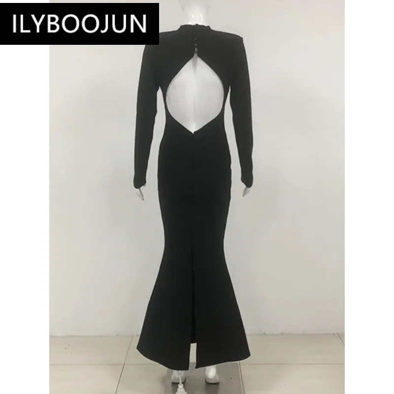 Robe de Soirée Sexy à Manches sulfpour Femme, Tenue avec Découpe, Décoration de Soleil, Noir, Maxi, Batterie, Bandage, Marque, 2024