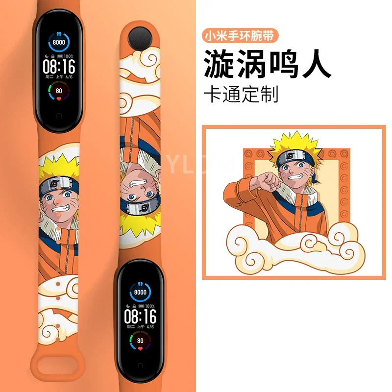 Japanese Anime NARUTO ONE PIECE Strap for Mi Band 6 5 4 3 Couples Cool Print Wristband Bracelet Replacement High Quality Mi Band