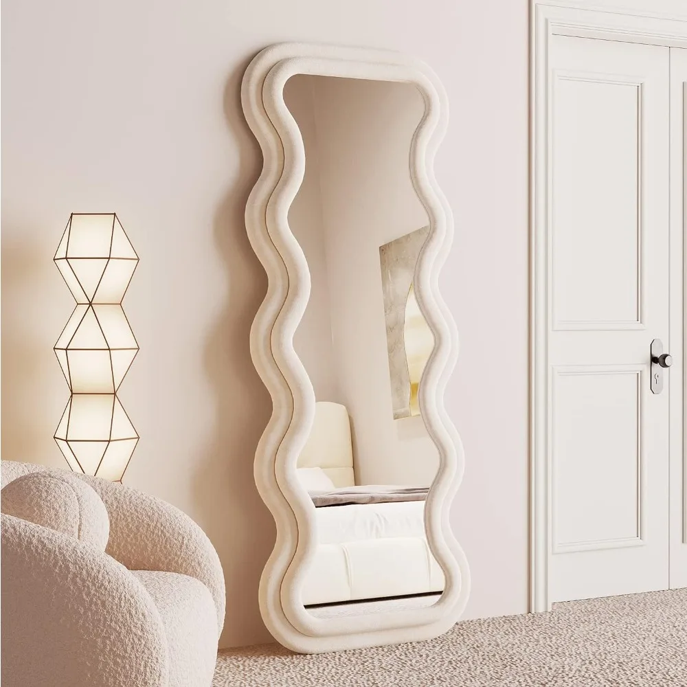 BOJOY Full Length Mirror 63"x24", Irregular Wavy Mirror, Arched Floor Mirror, Wall Mirror Standing Hanging or Leaning Against