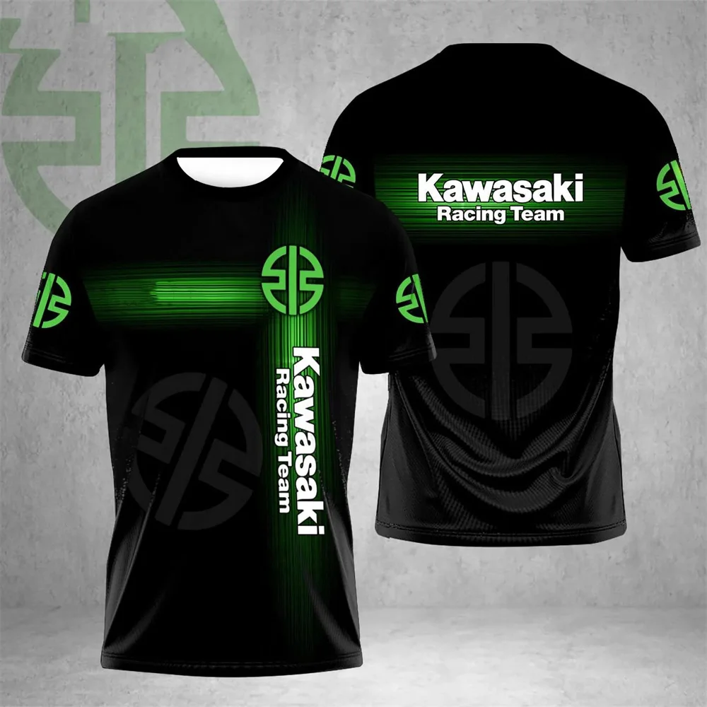 

Мотоциклетная футболка Kawasaki, летняя велосипедная футболка, быстросохнущая впитывающая пот дышащая футболка, мужская повседневная футболка