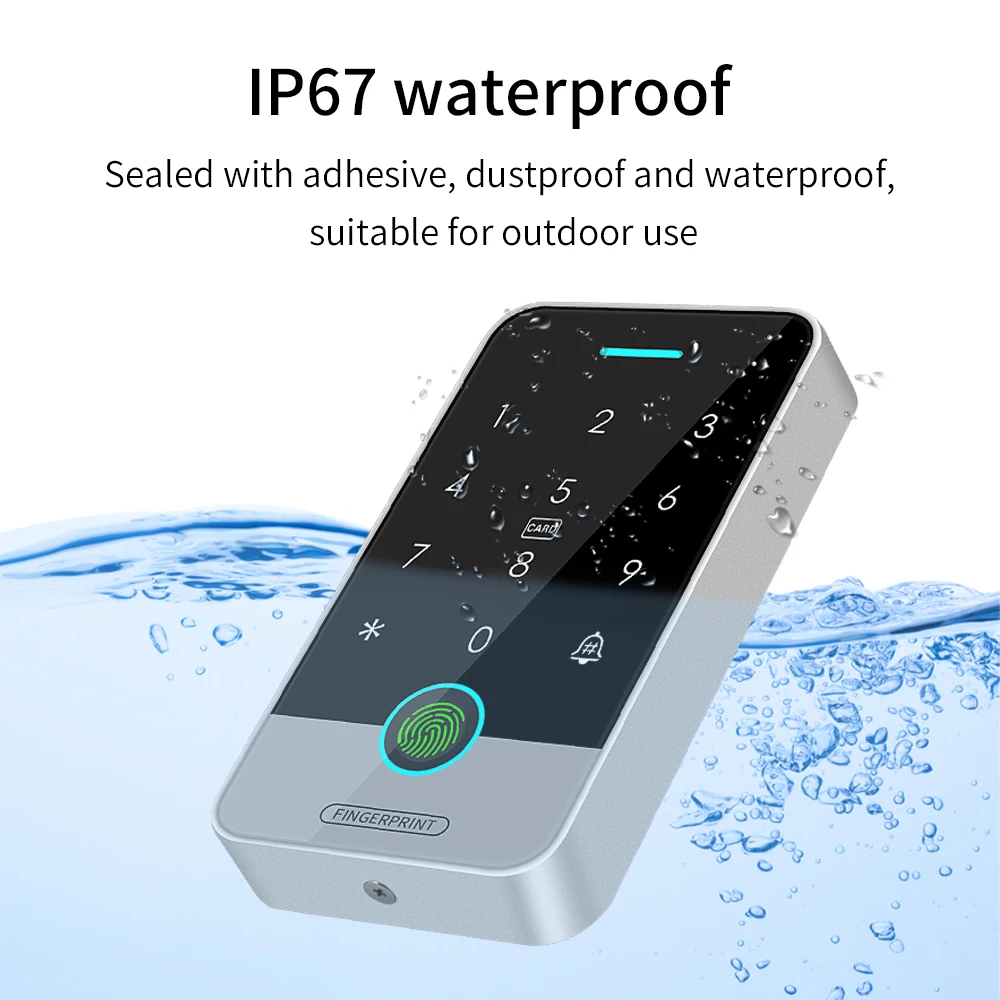 Outdoor NFC Tuya Fingerprint Access Control Keypad IP67 Waterproof RFID 125Khz & 13.56MHz IC Biometrics Door Opener with Gateway