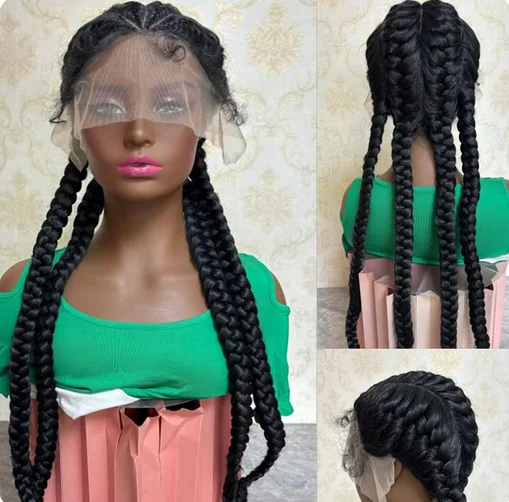 New in Synthetic Lace Wig Braided Wigs Natural Dark Wig For Black Women American African Wig Wholesale Cheap Full Lace 4 Braids