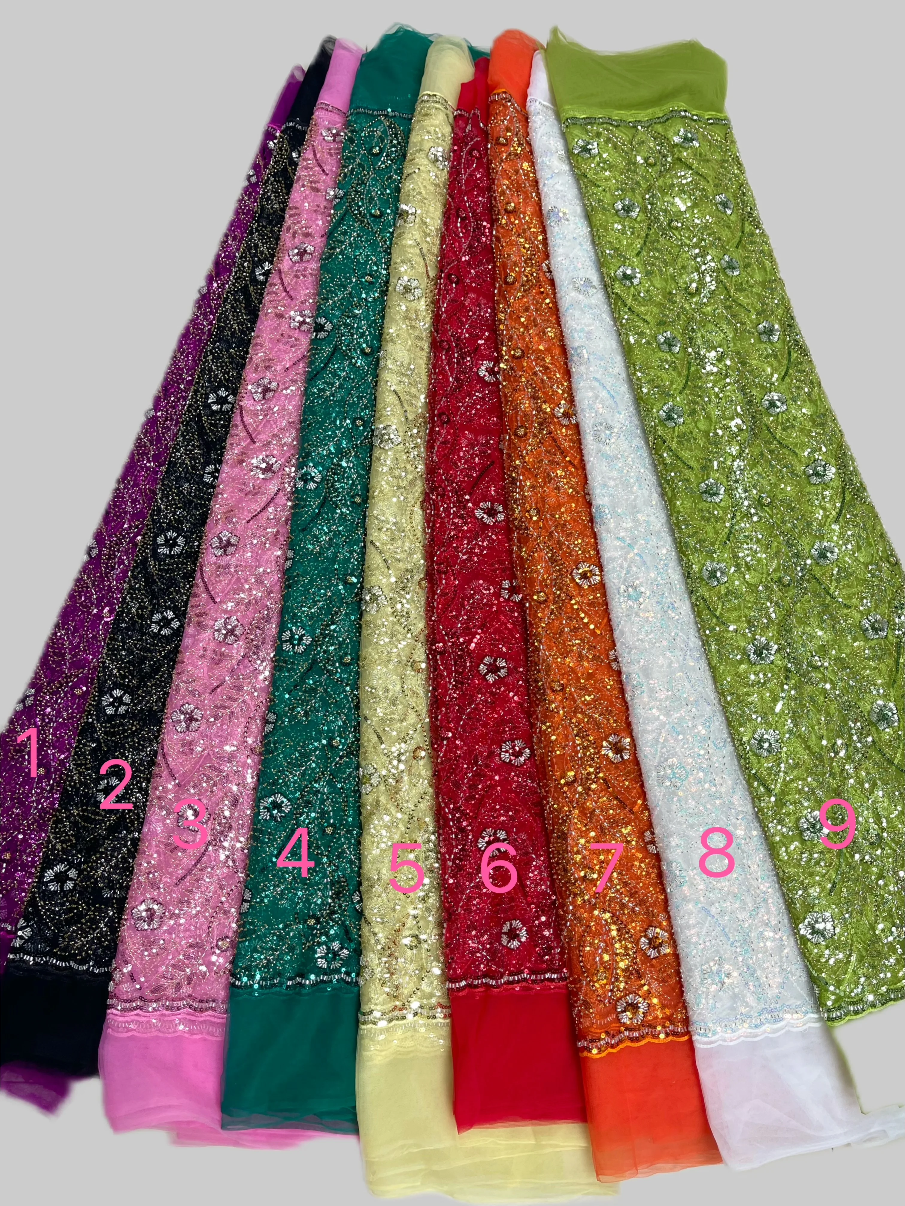 Latest French Tulle African Sequins Lace Fabric Embroidery 5 Yards High Quality Women Wedding Material Nigerian Bead Lace Fabric