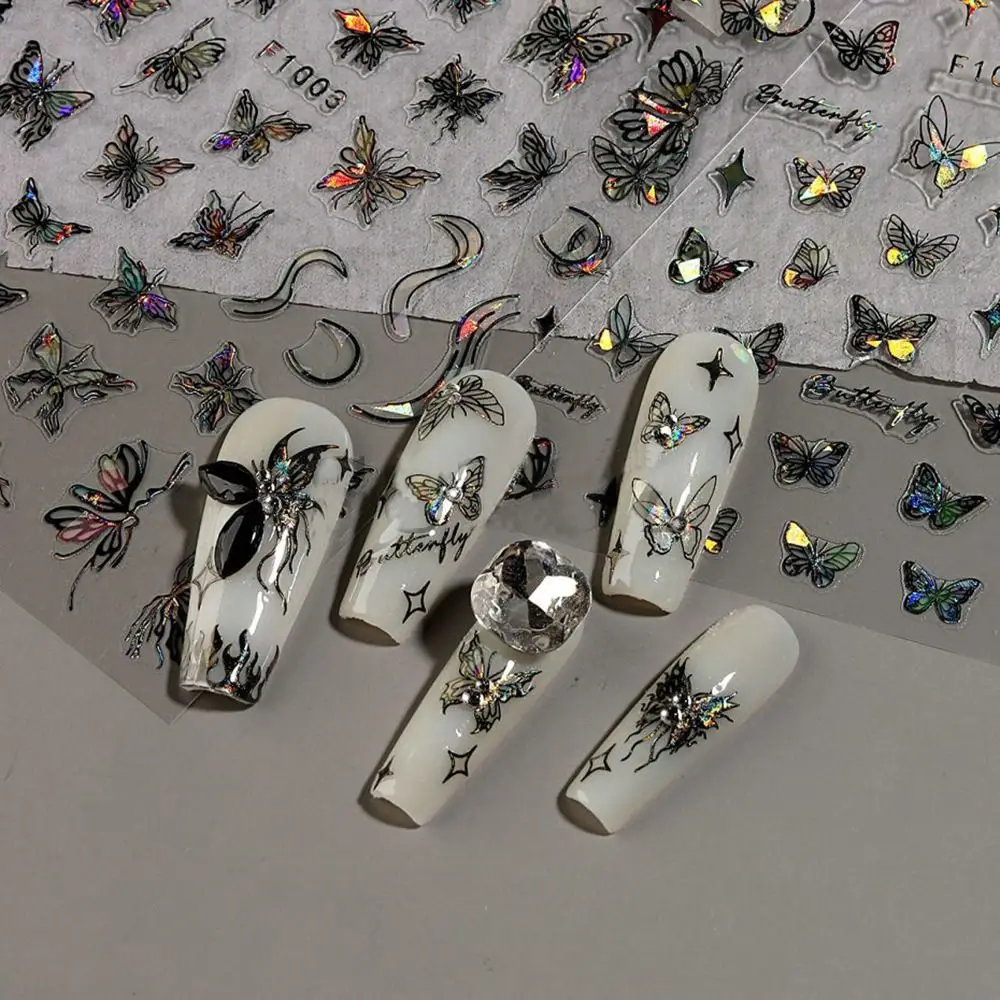 Adesivi per unghie laser a lunga durata Y2K Decorazione per nail art Cursore adesivo Decorazione per nail art Glitter Brillante Decalcomania per nail art