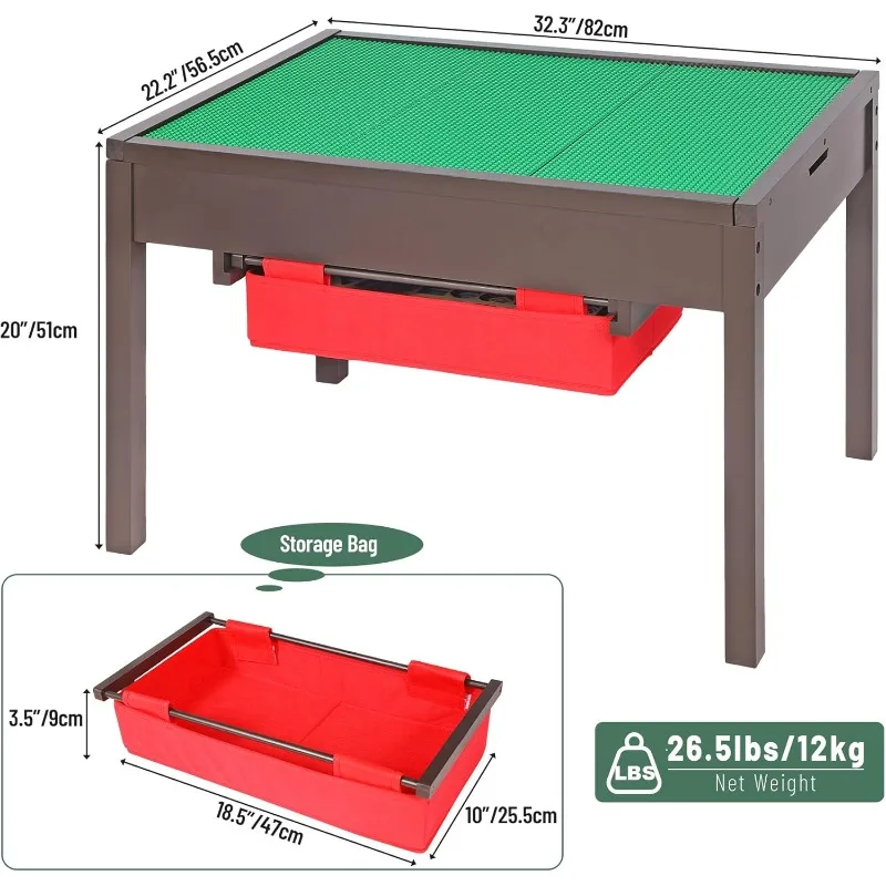 طاولة أنشطة للأطفال 2 في 1 مع أدراج تخزين، وطاولة لعب خشبية مع كتل قابلة للفصل والسبورة #2