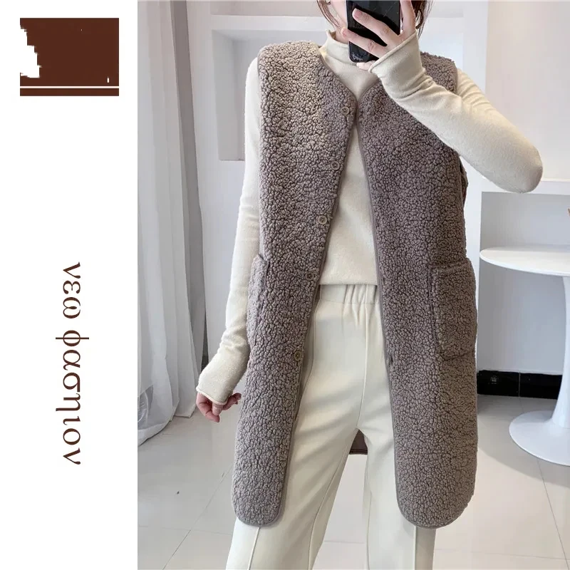 

Теплый длинный жилет без рукавов для женщин, осень-зима, повседневный стиль с карманами и застежкой на одной пуговице