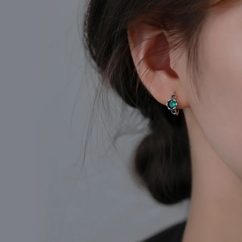 925 Sterling Silver Greem Zircon Ring Stud Earrings For Women Engagement Vintage High-end Luxury Jewelry Accessories Jewellery