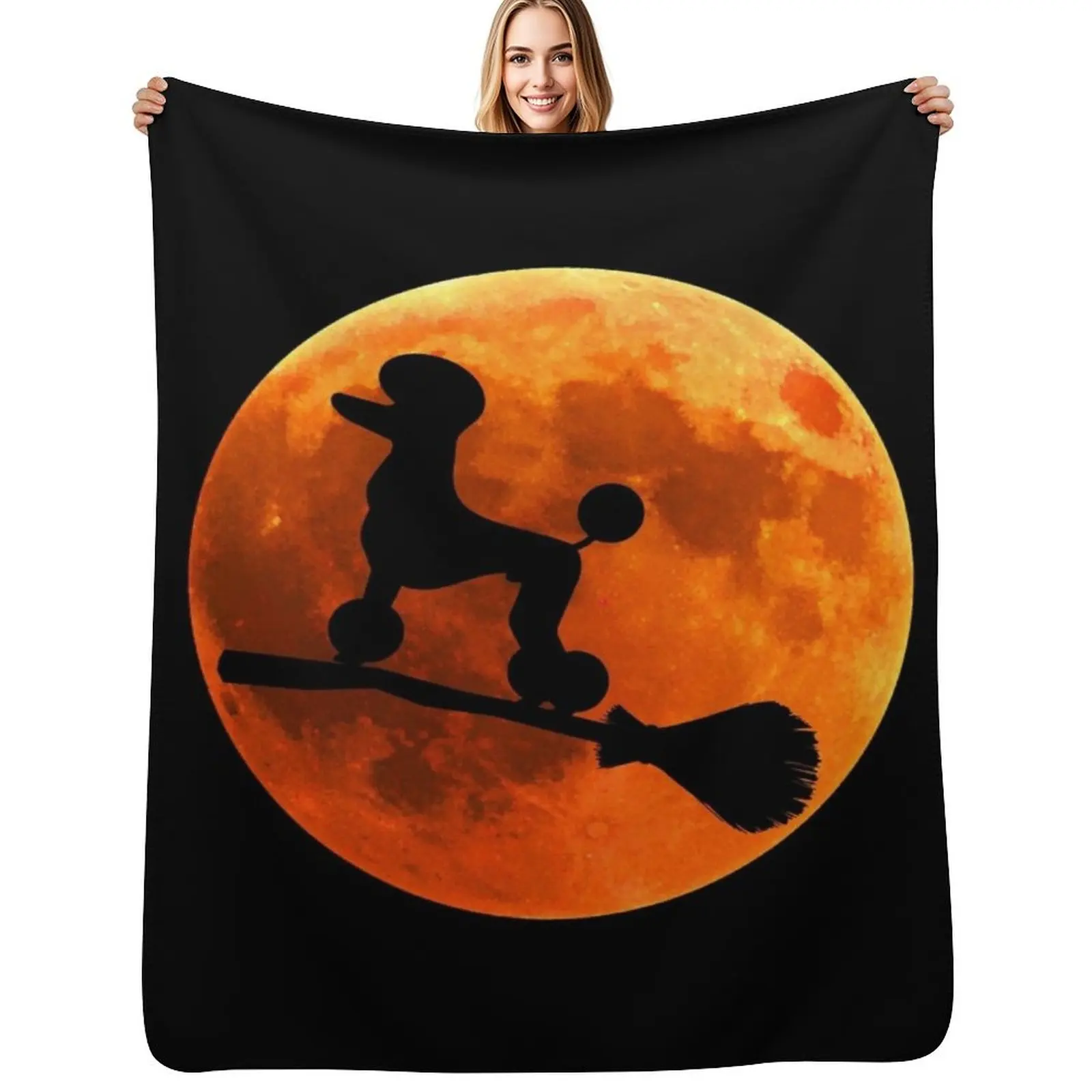 Poodle Dog Silhouette Moon Halloween Throw Blanket Cozy Home Blanket Gift for Christmas Holiday