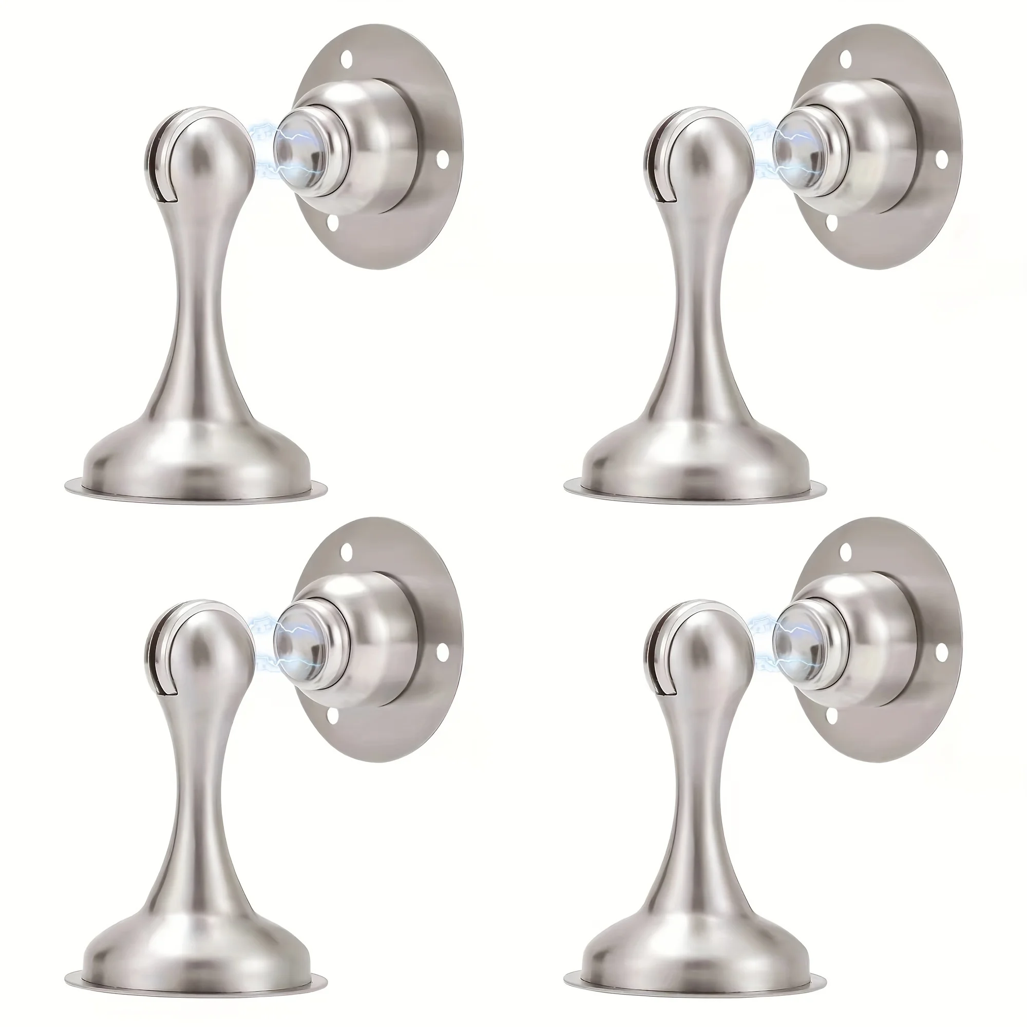 

4-Pack Door Stop - Premium Brushed Nickel Finish, Strong Force, Easy Install with 3M Adhesive Tape, No Drilling Required, Conv