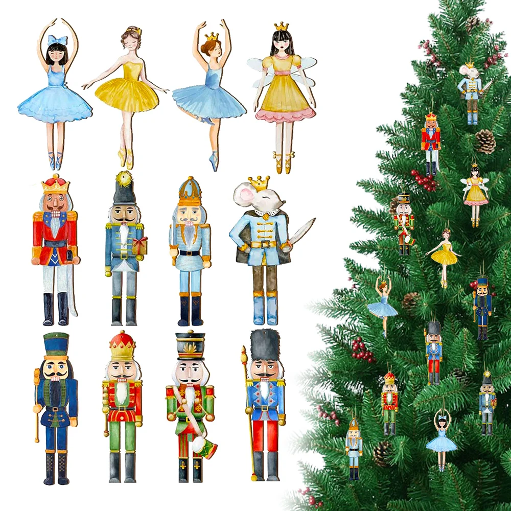 12/24/36Pcs New Year Wooden Christmas Nutcracker Soldier Pendants Christmas Tree Hanging Ornaments Navidad Natal Xmas Gifts