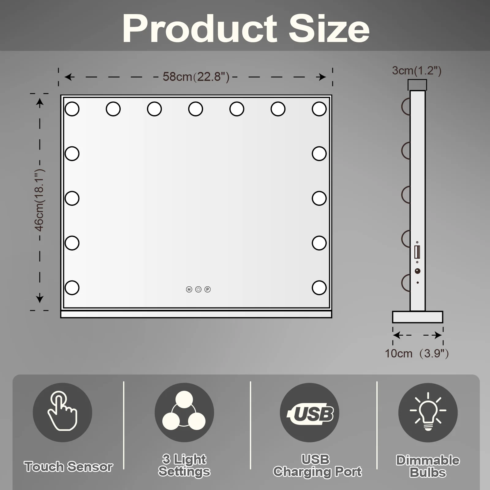 FENCHILIN Vanity Mirror with Lights Hollywood Lighted Makeup Mirror with 15 Dimmable LED Bulbs for Dressing Room Tabletop