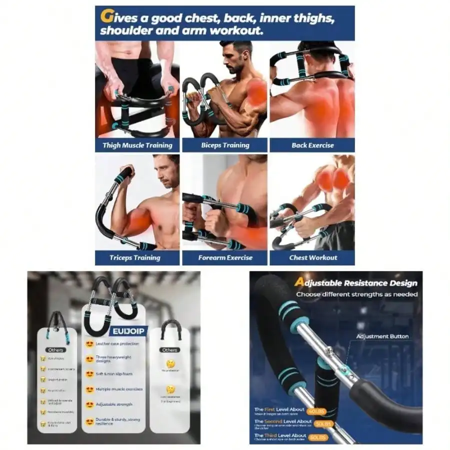

Arm Trainer, Adjustable Chest Workout Equipment Power Twist Arm Trainer, Portable Spring Resistance Home Fitness