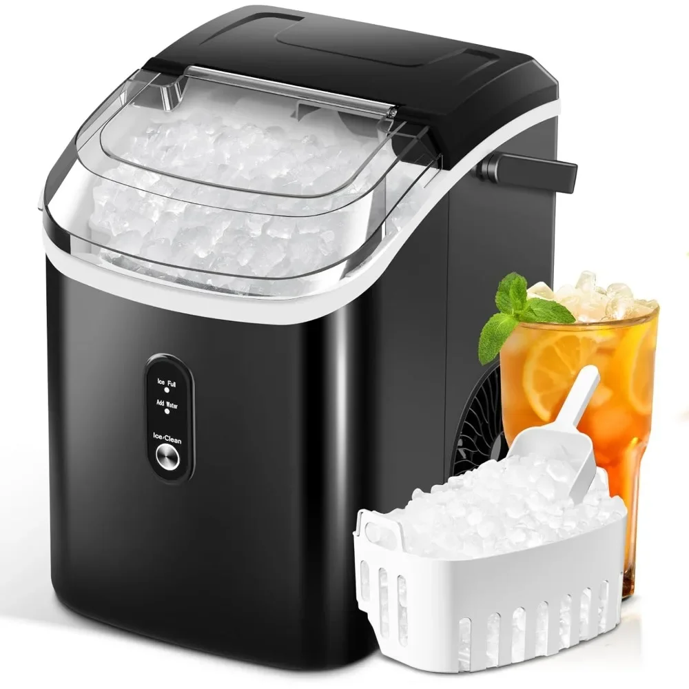 Ice Maker Countertop with Self-Cleaning, 35.5Lbs/24Hrs, One-Click Operation, Basket & Scoop, Soft Chewable Pellet Ice Machine