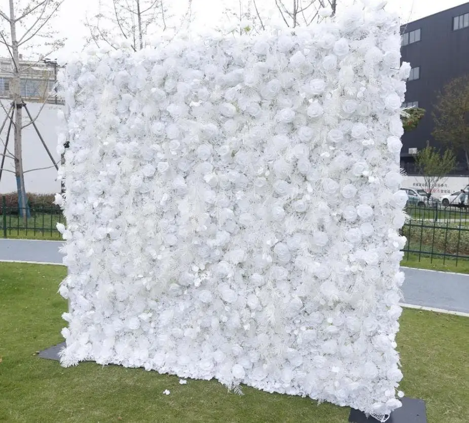 5-D زهرة الورد الأبيض جدار زهرة اصطناعية لوحة متجر المنزل حفلة عطلة جدار ديكور صورة خلفية حفل زفاف خلفية