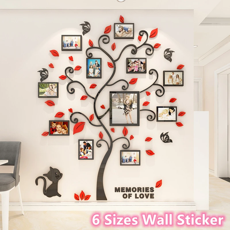 Christmas 3D Wall Stickers Acrylic Family Tree DIY Photo Frame for Living Room Bedroom Wallpapers Decals Art Xmas Home Art Decor