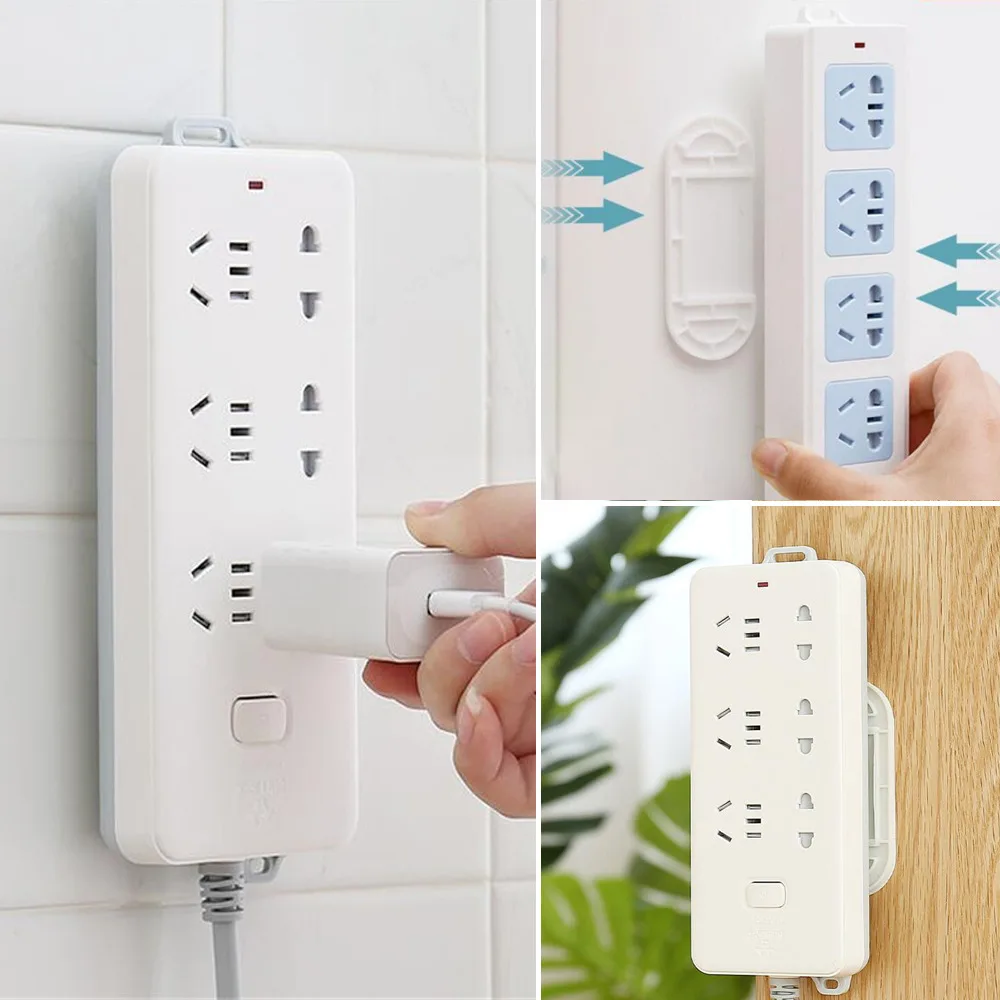 1/6pcs Wall-Mounted Holder Punch-Free Plug Fixer Self-Adhesive Socket Fixer Cable Power Strip Holder Cable Wire Organizer Rack