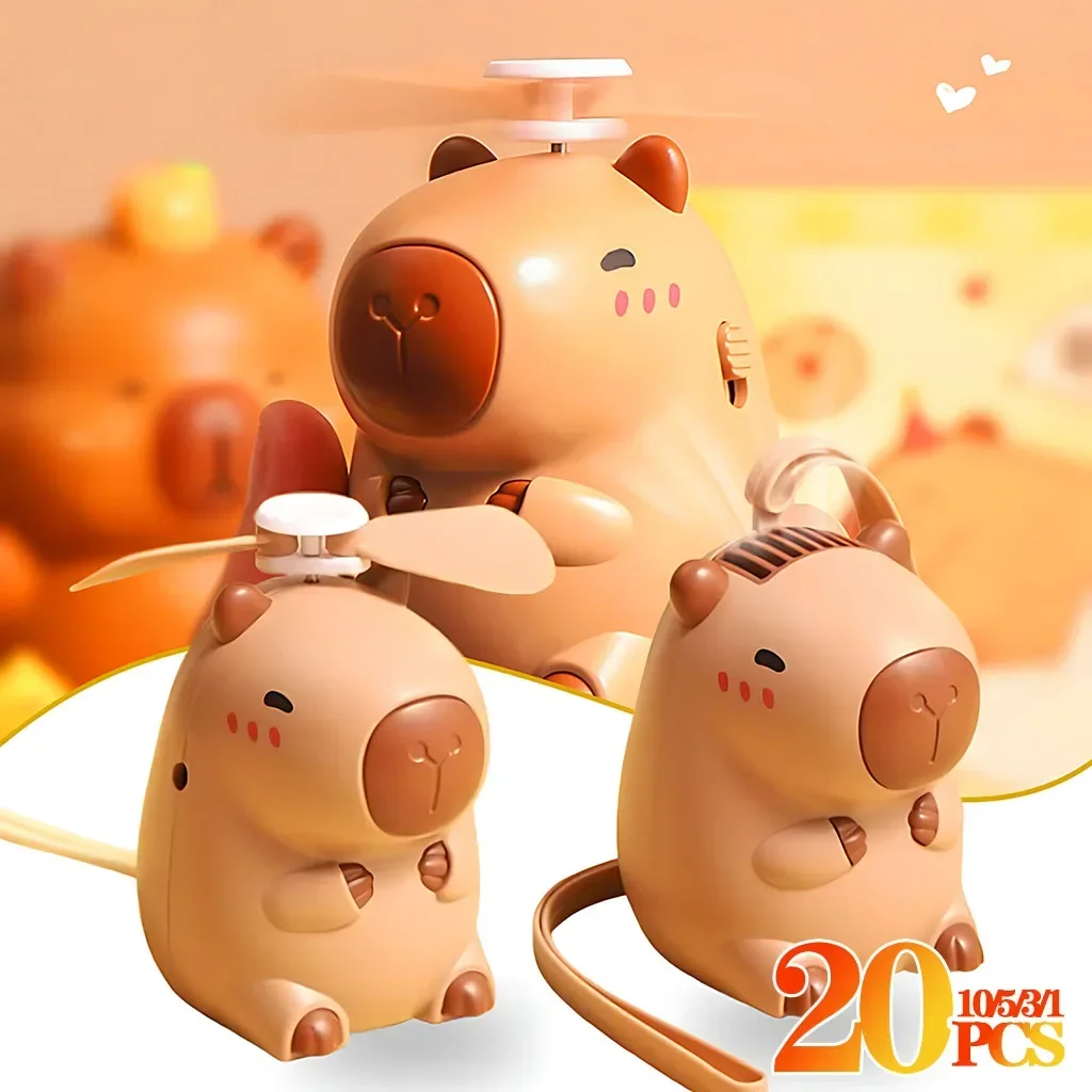 

1-20PCS Capybara Mini Neck Fan USB Rechargeable Handheld Cute Portable Cooling Fan for Friend and Kids Gift Summer Travel Use