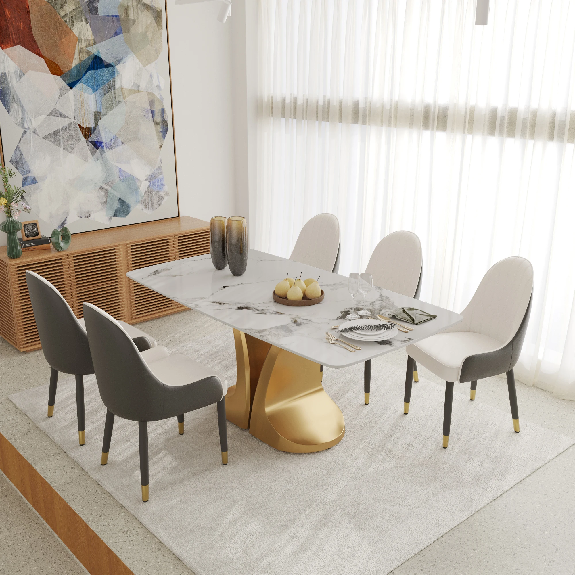 

Atunus USA Drop Shipping in Stock Modern Luxury Sintered Stone Dinner Home Furniture Rectangle 6 Seater Marble Dining Table