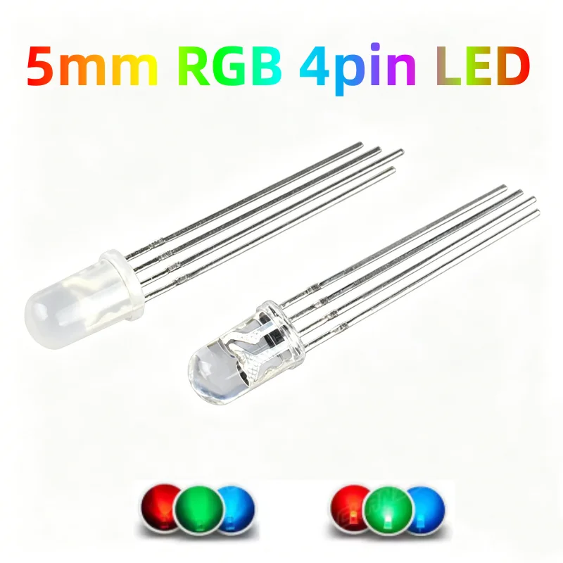 1000PCS 5mm/F5 Led Diode RGB Light Emitting 4 Pin Common Anode Cathode Tricolor Multicolor Clear Diffused DIY PCB Lamp Bulb