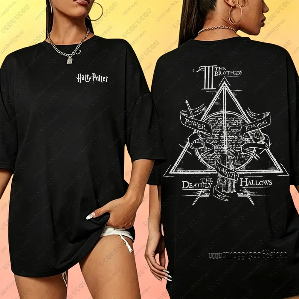 Camisetas con estampado de dibujos animados de Harry Potter para mujer, camisetas informales de algodón con cuello redondo para verano, camisetas holgadas para parejas, camisetas de Cosplay Y2K