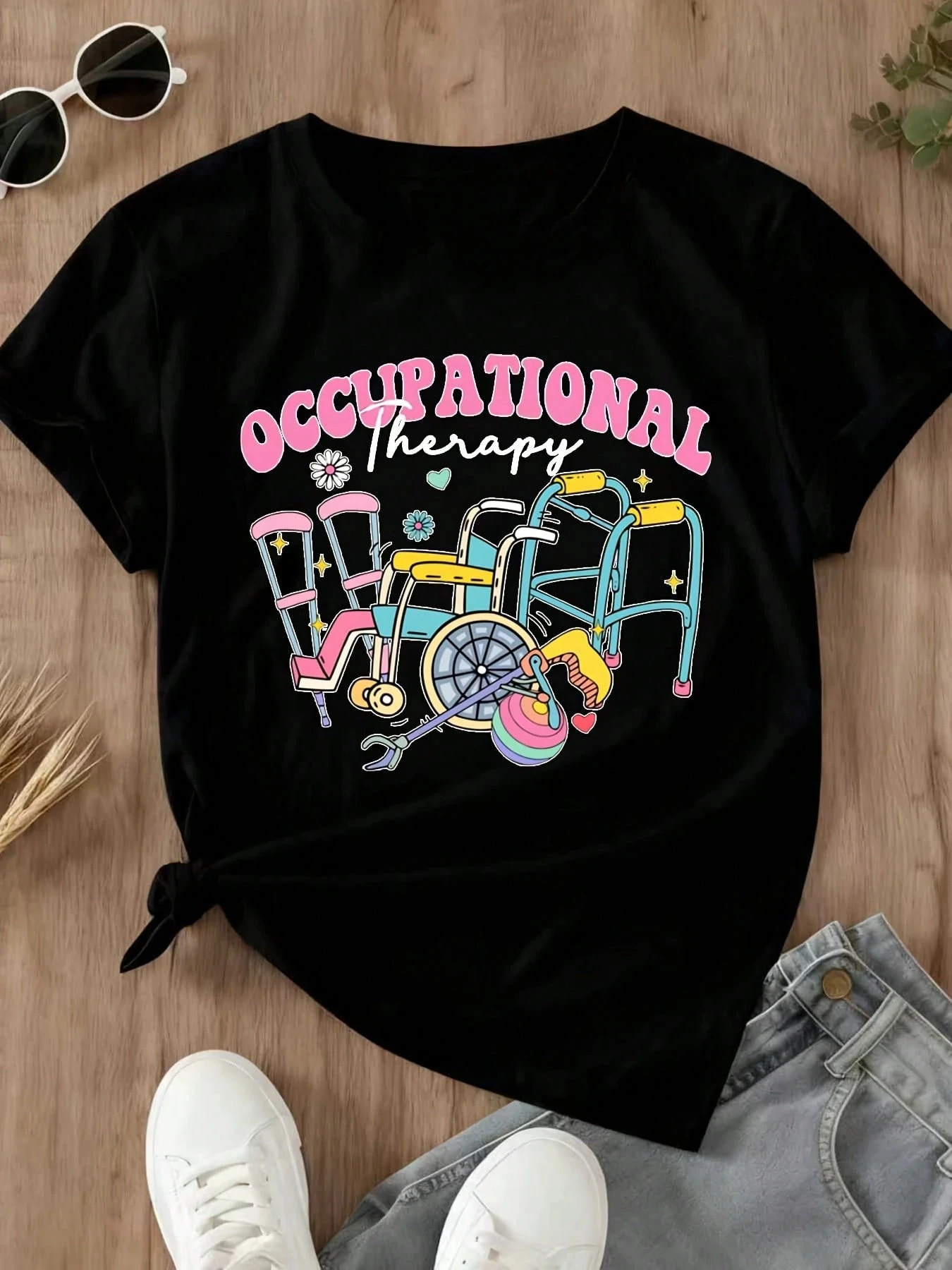

Women's T-Shirt Print T Shirt Occupational Therapy with Wheelchair and Walker Designed for Healthcare Professionals and Therapy