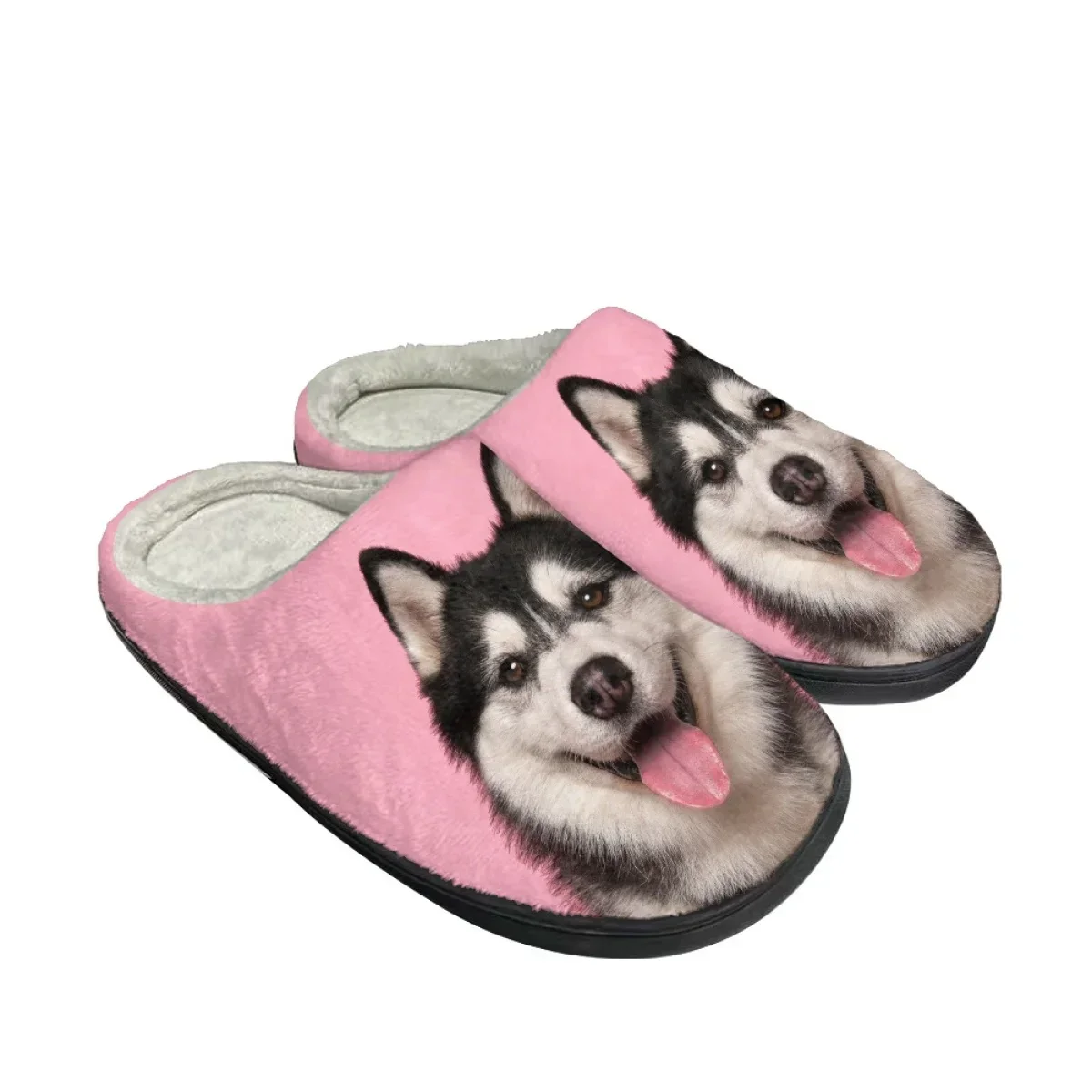 Lovely Husky Design Winter Cozy Footwear Women Flats Indoor Non Slip Slides Dropshipping All-match House Warm Cotton Slippers