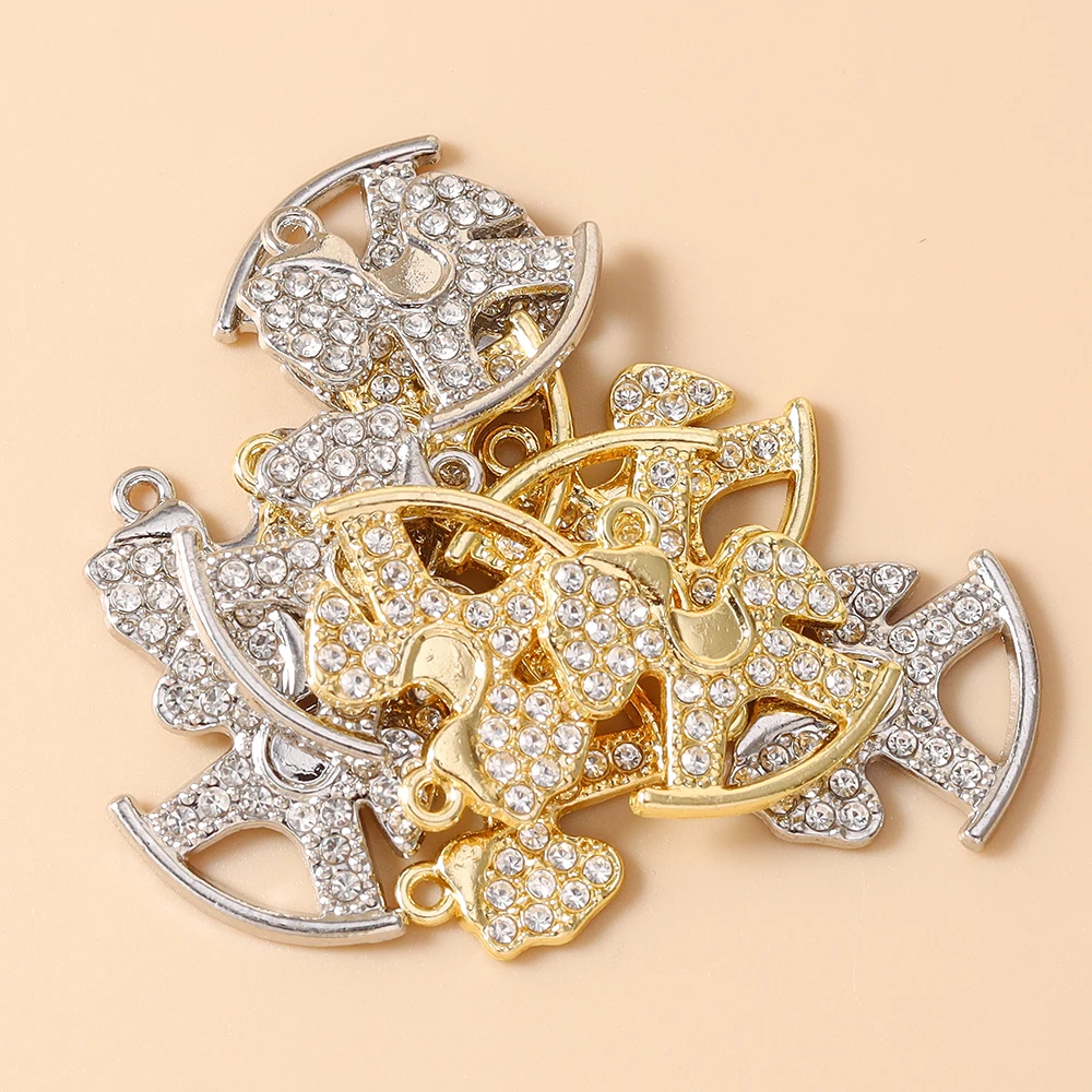 Leslie 10 Stück 17*18mm Gold- und Silberfarbene Kristall-Schaukelpferd-Anhänger für Handgefertigte Niedliche Ohrringe, Halsketten und Schmuckherstellung – Detail 2