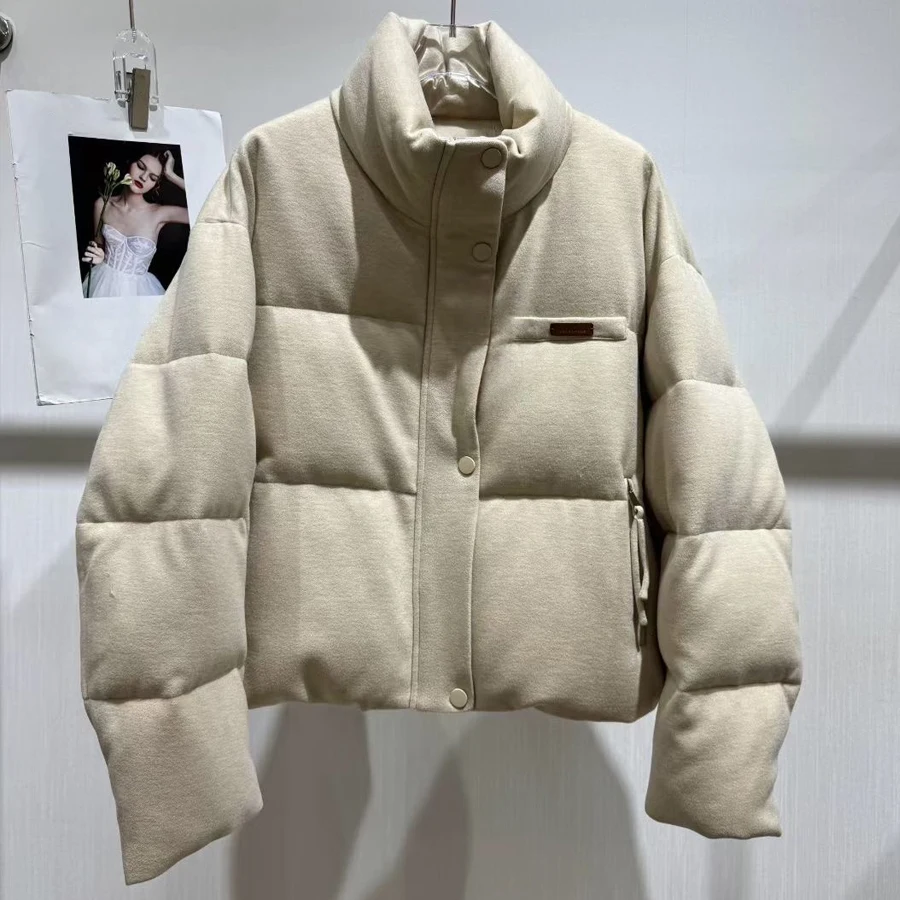 

Winter Short White Goose Down Jacket With High Collar Parkas Coat Cashmere Down Coat Luxury Women's Clothing