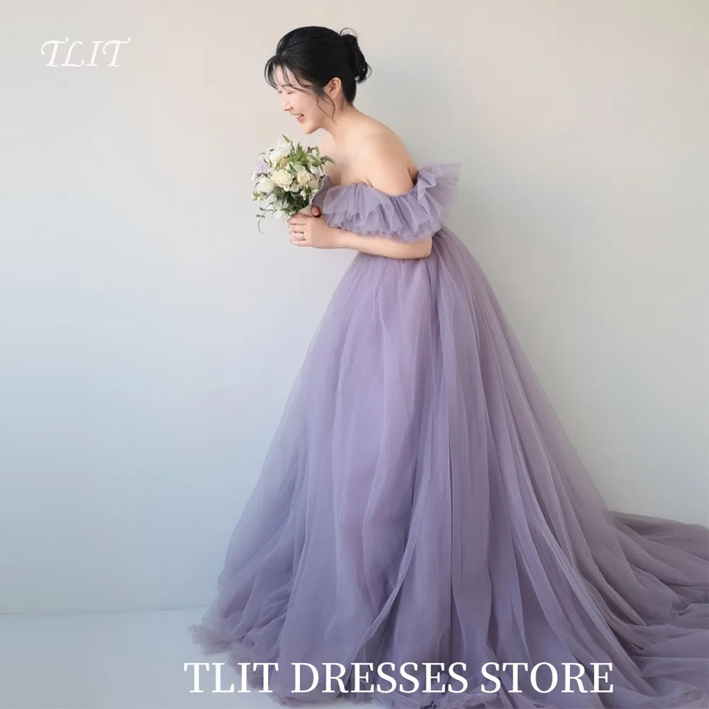 

TLIT Elegant Grape Purple Evening Dress Korea Wedding Dress Photo Shoot Strapless Prom Gowns Customized Floor-Length Gowns