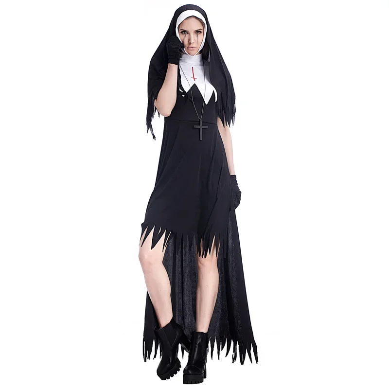 Demon Nun Zombie Costume Graveyard Halloween Women Scary Corpse Fancy Dress