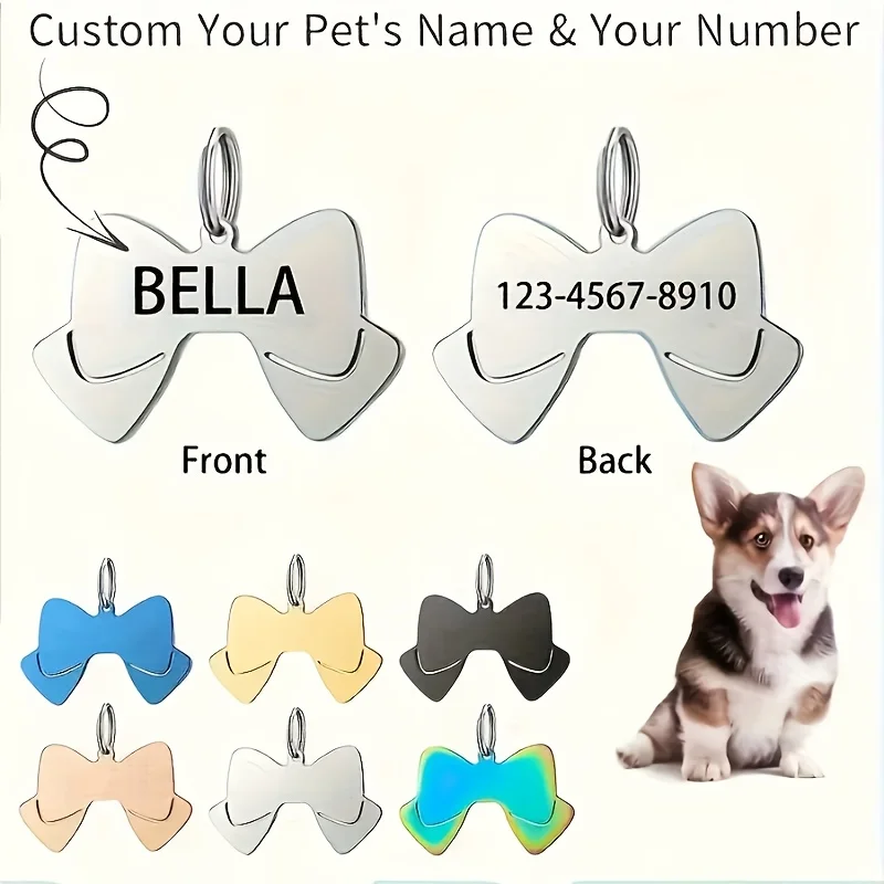 

2Pcs Bow-Shaped Dog Tags, Double-Layer Bow Tie Pet Blank Engraving Tags, for Laser Engraving of Information/Photos
