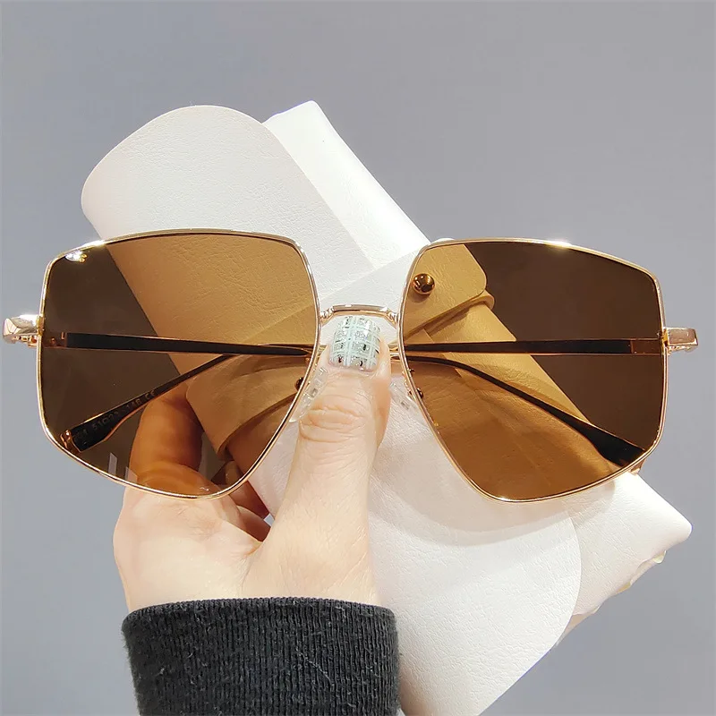Oversized Gradient Polygon Sunglasses Women New Fashion Brand Irregular Alloy Sun Glasses For Female Vintage Color Lens Shades