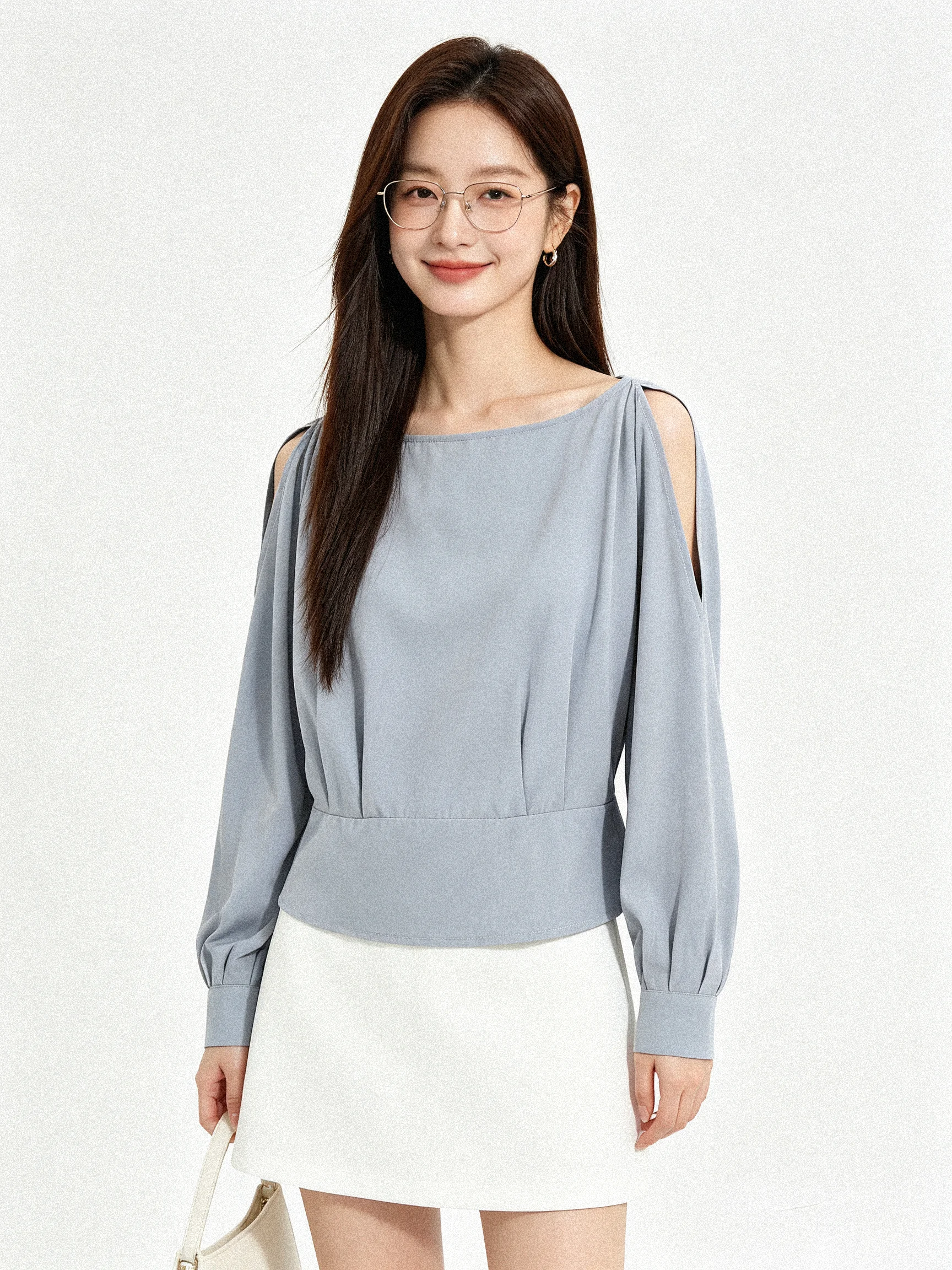 2026 Autumn Korean Style Women's Shirt Collar Pressed Pleat Long Sleeve Short Commute Slimming Effectiveness Fashion T-shirt
