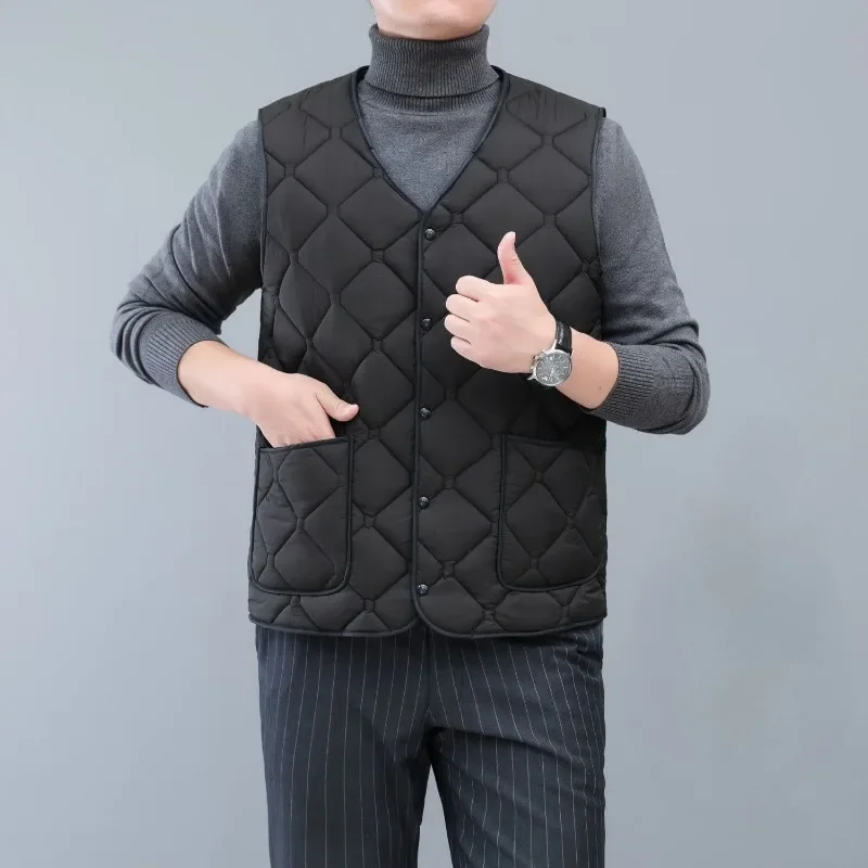 

Insulated Men's Vest for Winter Fleece Lined Thickened Down Cotton Short Sleeve Warmth Dad's Clothing for Outdoor Activities​