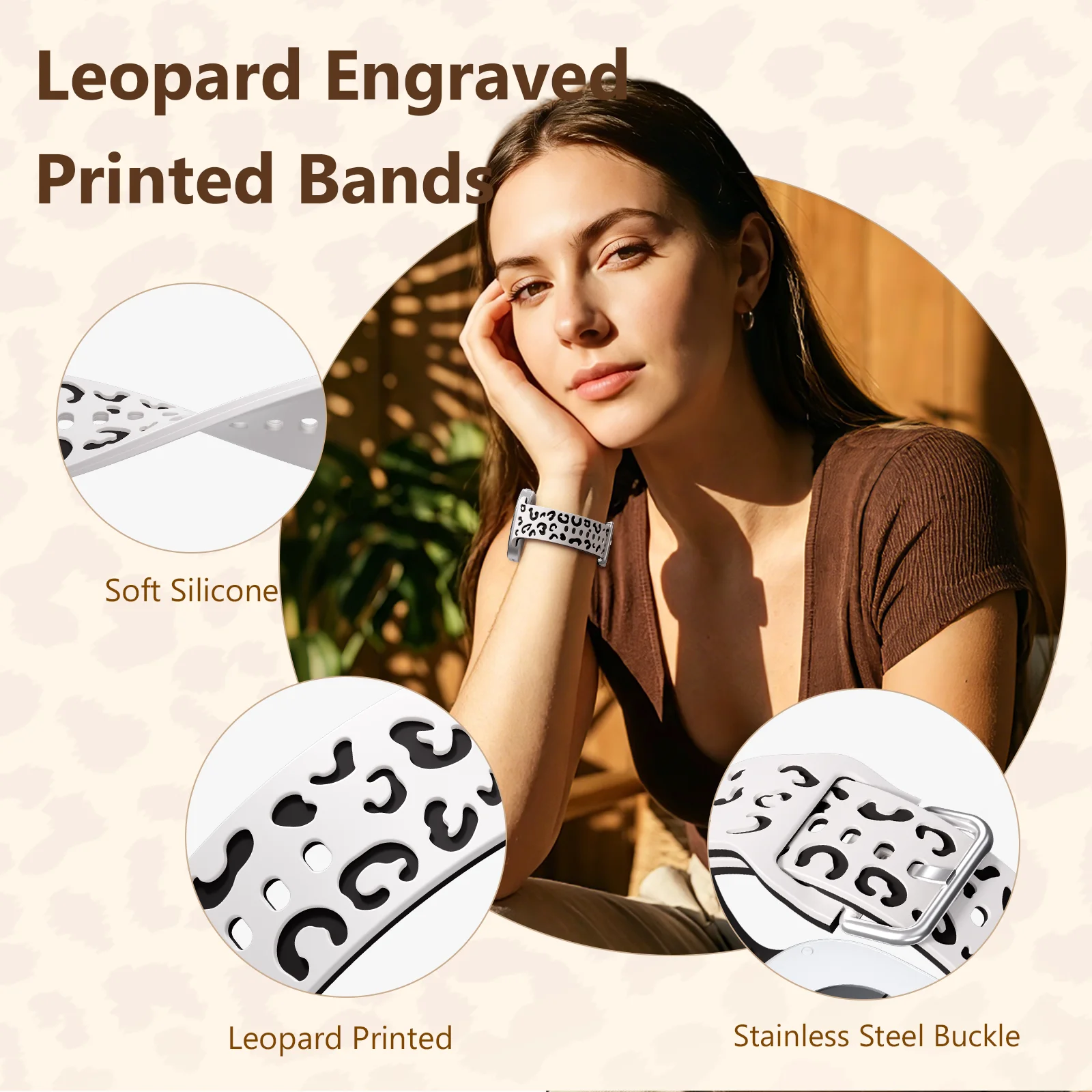 3 correas para Samsung Galaxy Watch 8, 40mm, 44mm, pulseras con grabado de leopardo, Correa Galaxy Watch 8 Classic, bandas de 46mm